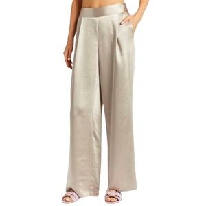 NWT Drew (XS) Satin Neutral High Waist Wide Leg Trouser Dress Pants Quiet Luxury